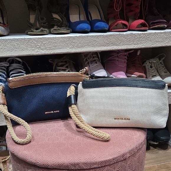 2 Michael Kors Blue and Cream Clutch Collection